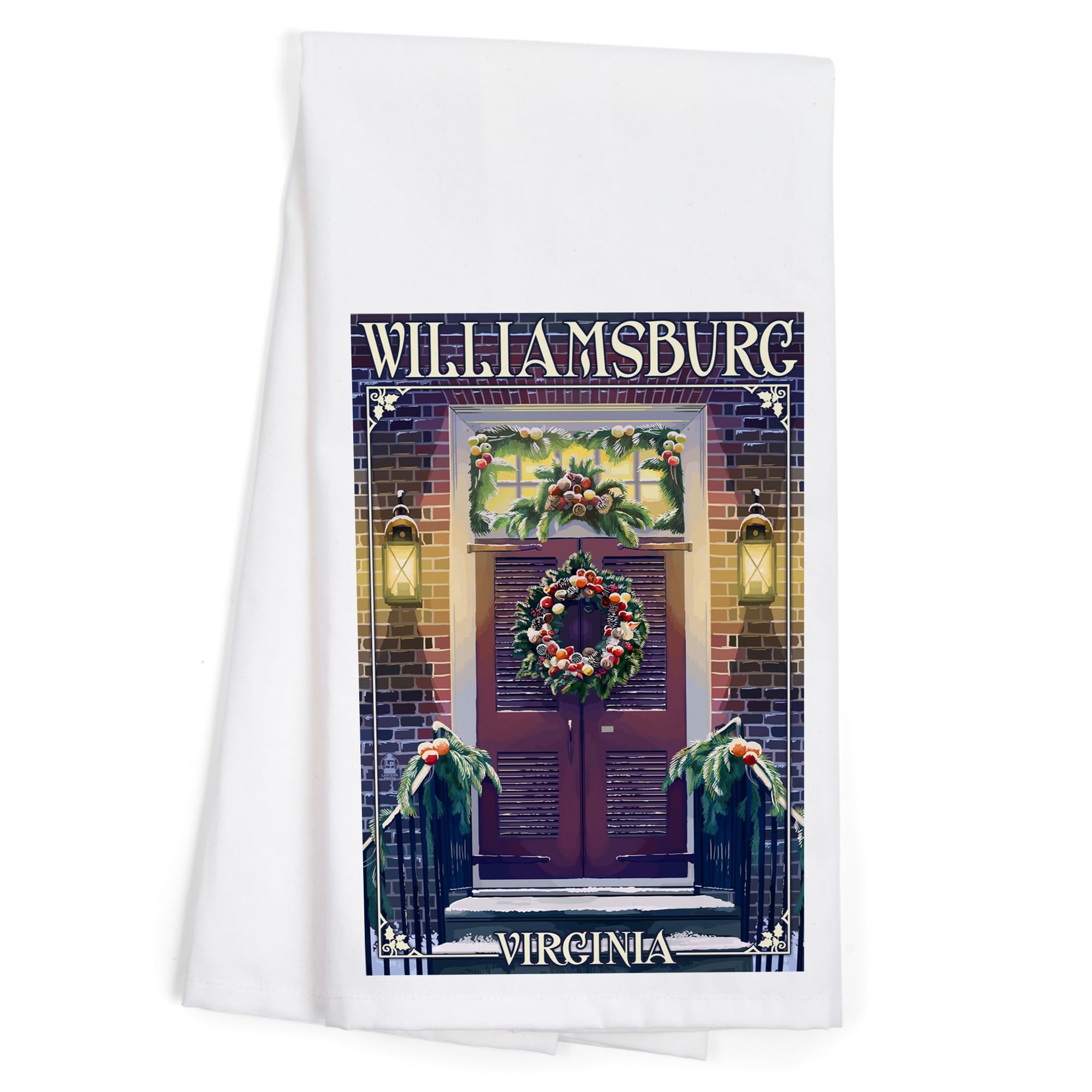 Lantern Press Williamsburg Virginia Christmas Door Cotton Tea Towel - 100% Cotton Decorative Hand Towel for Kitchen, Home Decor & Holiday Gift - Perfect for Christmas Decorations, Hostess Gifts & Cozy Farmhouse Style