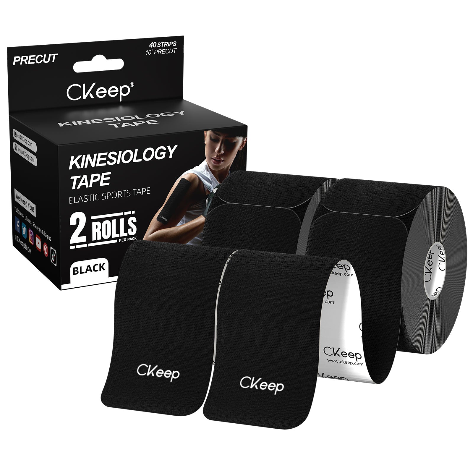 CKeep Kinesiology Tape - Pre-Cut Strips (2 Rolls) for Sports Injury Recovery & Muscle Pain Relief - Ideal for Athletes, Runners & Physical Therapy