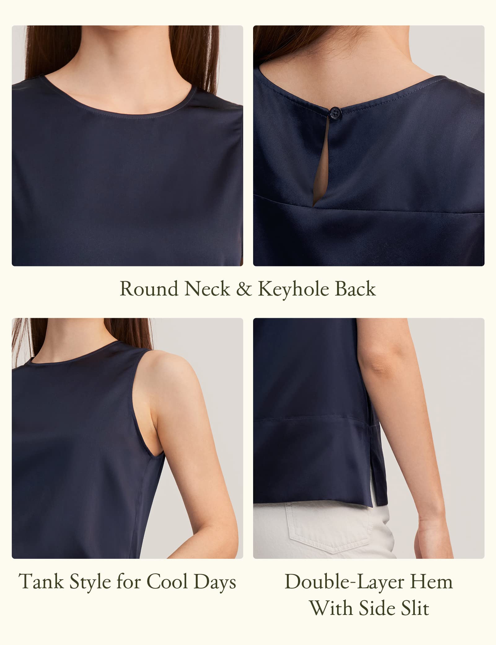 LilySilk 100% Mulberry Silk Blouse for Women - 22 Momme Sleeveless Tank Top with Slit | Elegant & Cool Summer Wear for Office, Date Night & Vacation