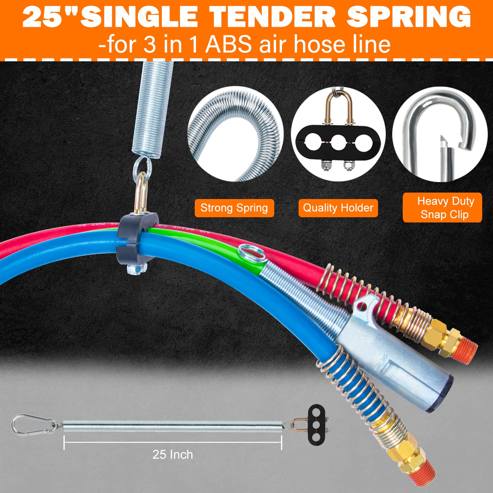 KOOTANS 15FT Semi Truck Air Brake Lines Kit - 3-in-1 Red & Blue Air Hoses with 7-Way Trailer Cord, Glad Hands & Tender Spring for Tractor Trailers | Heavy Duty Replacement for Freightliner, Peterbilt, Kenworth | Ideal for Long Haul Trucking & Fleet Maintenance