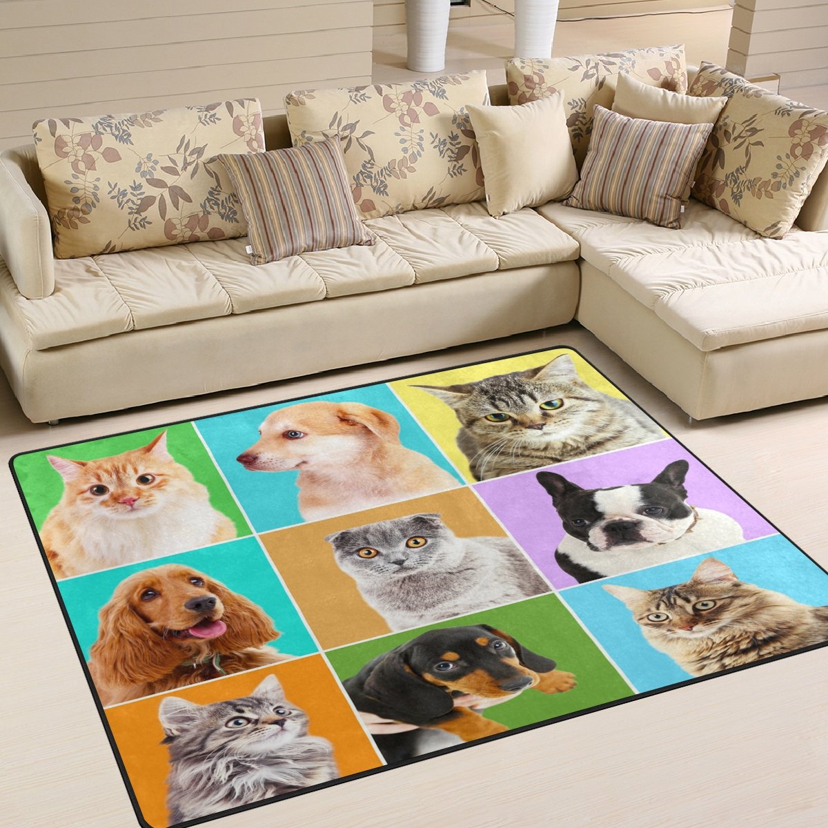 Cute Bulldog Pug Dog Cat Kitten Non-Slip Area Rug - Soft Pet Friendly Carpet for Living Room Bedroom Nursery (5'3