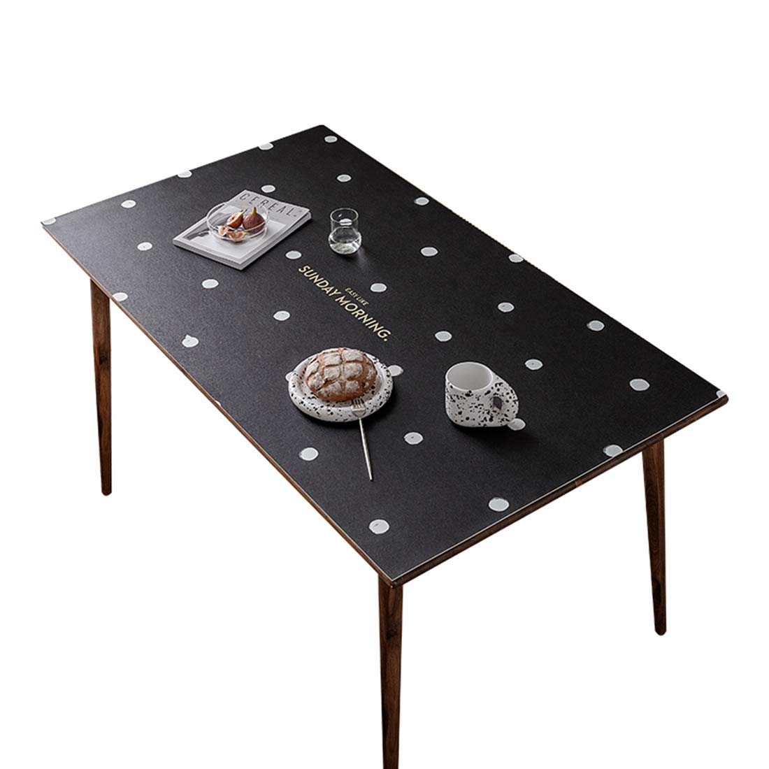 Nordic Retro Black and White Leather Table Mat - Heat Resistant, Waterproof, Disposable Rectangular Coffee Table Protector for Dining, Living Room & Office Decor
