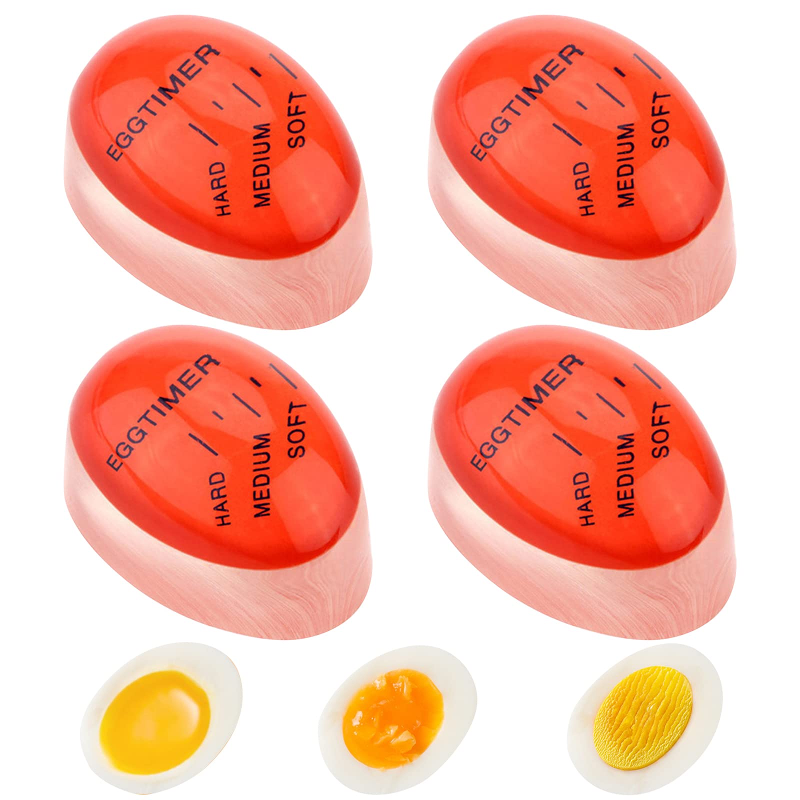 4-Piece Egg Timer Set for Soft, Medium & Hard Boiled Eggs - Reusable Color Changing Kitchen Tool, Durable & Non-Toxic (Red) - Perfect for Breakfast, Meal Prep & Cooking Enthusiasts