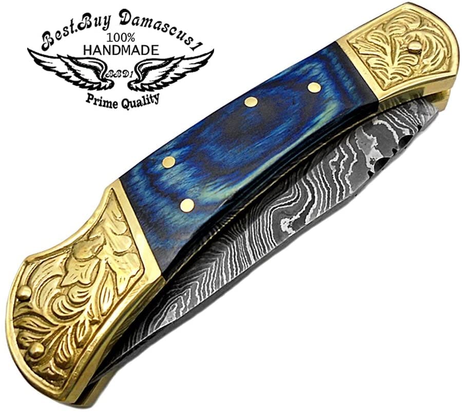 Premium Damascus Steel Folding Pocket Knife for Men - 7.6