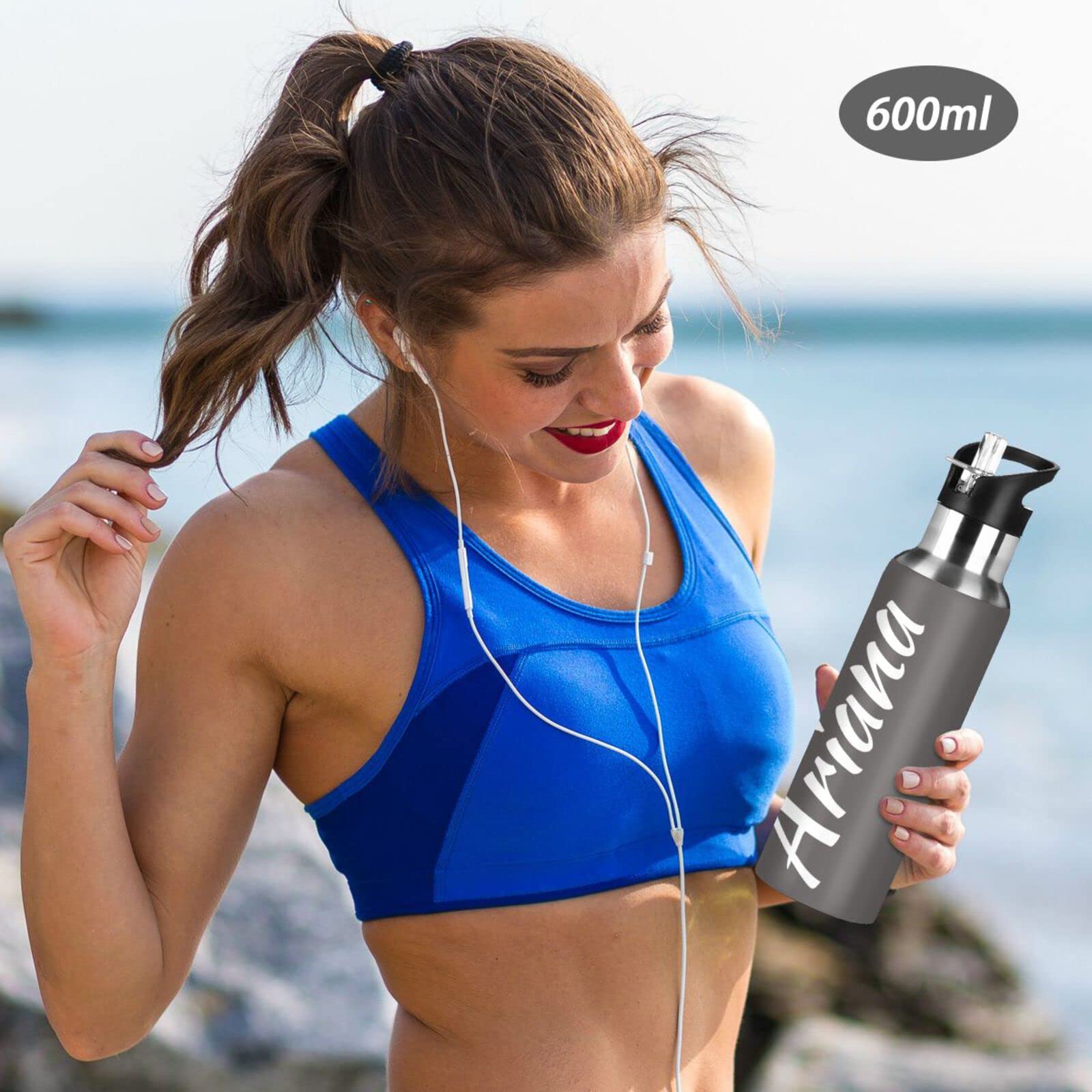 Custom 33oz Insulated Sports Water Bottle with Straw Lid - Personalized Grey Reusable Water Bottle for Hiking, Cycling & Outdoor Activities | Perfect for Gym, Work & Travel Hydration