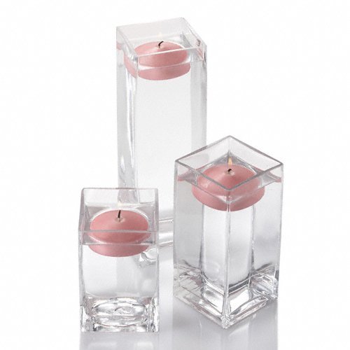 Richland Set of 18 Eastland Square Glass Vases with 18 Pink Floating Candles (3 Inch) - Perfect for Weddings, Centerpieces, and Home Decor