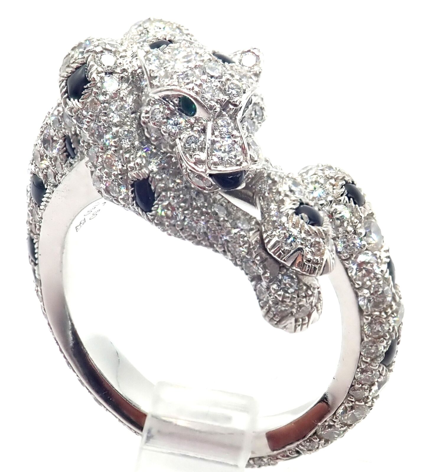 Authentic Cartier Panther Panthere 18K White Gold Diamond Onyx Ring - Luxury Jewelry for Women, Elegant Gift for Anniversary & Special Occasions