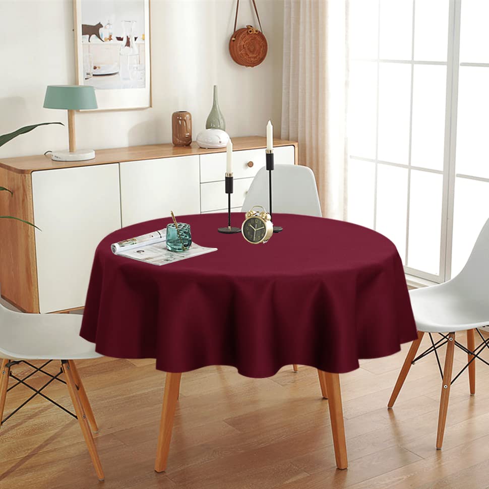 2 Pack 60 Inch Round Burgundy Tablecloth - Stain & Wrinkle Resistant Washable Polyester Table Cover for Dining Tables, Buffet Parties, Camping, Picnics & Outdoor Events
