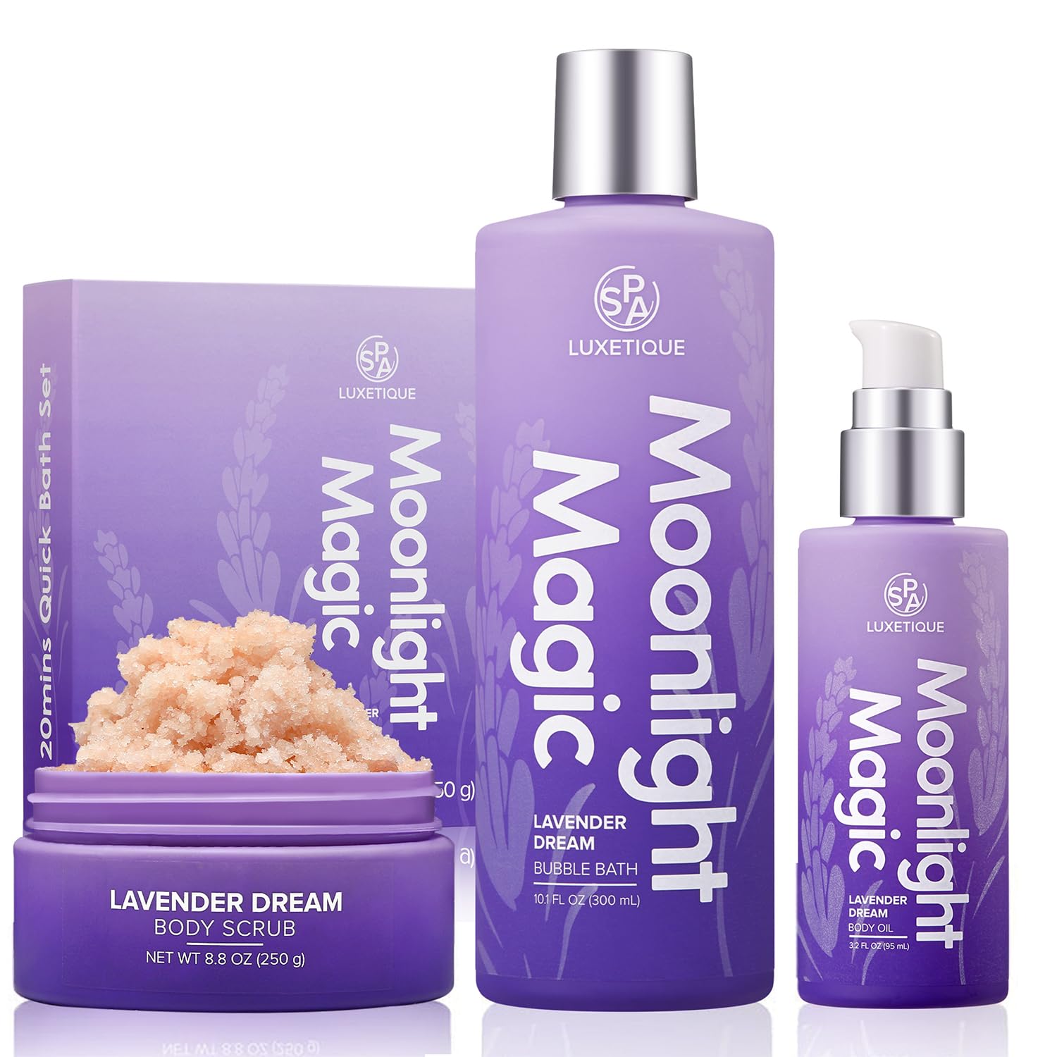 Luxury Spa Gift Set for Women - 3 Piece Lavender Bubble Bath, Body Scrub & Massage Oil Kit - Perfect for Relaxation, Birthday Gifts & Travel Essentials - Home Spa Treatment & Self Care Package