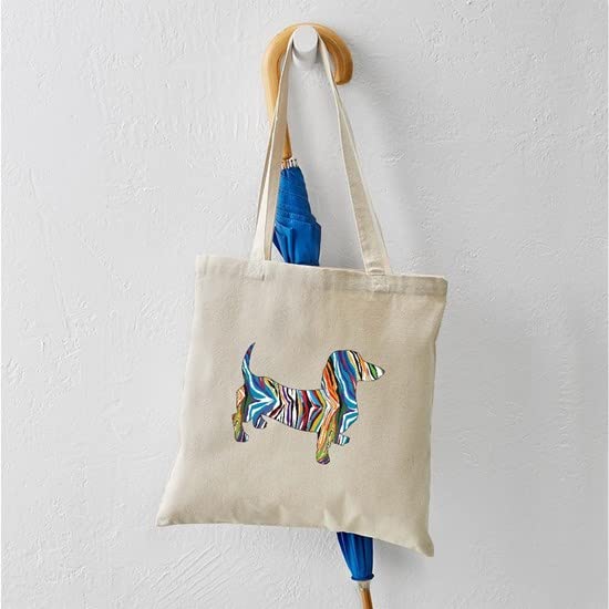Psychedelic Dachshund Tote Bag - Natural Canvas Reusable Shopping Bag for Groceries, Beach & Daily Use | Cute Dog Lover Gift