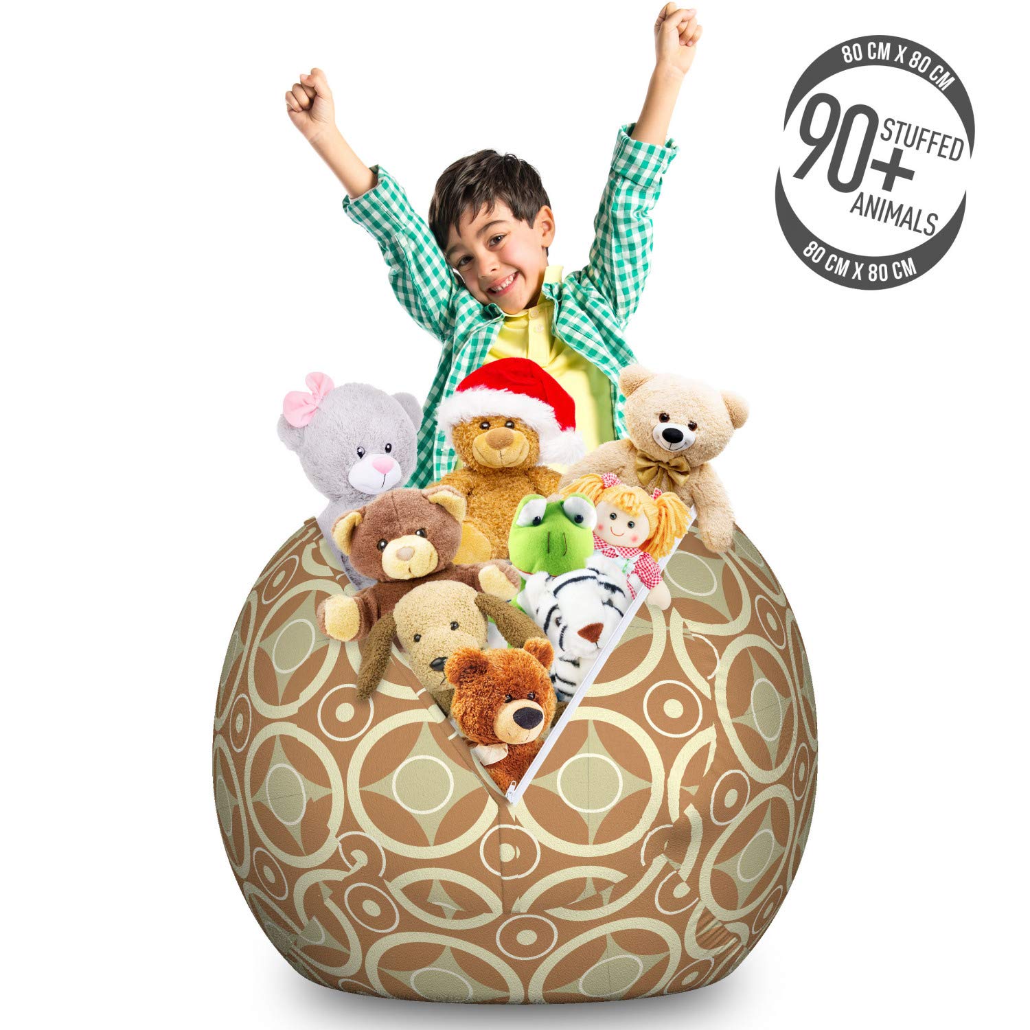 Ambesonne Geometric Storage Toy Bag Chair - Large Washable Stuffed Animal Organizer with Retro Contrast Circle Design | Kids Room Decor, Playroom Storage & Nursery Organization