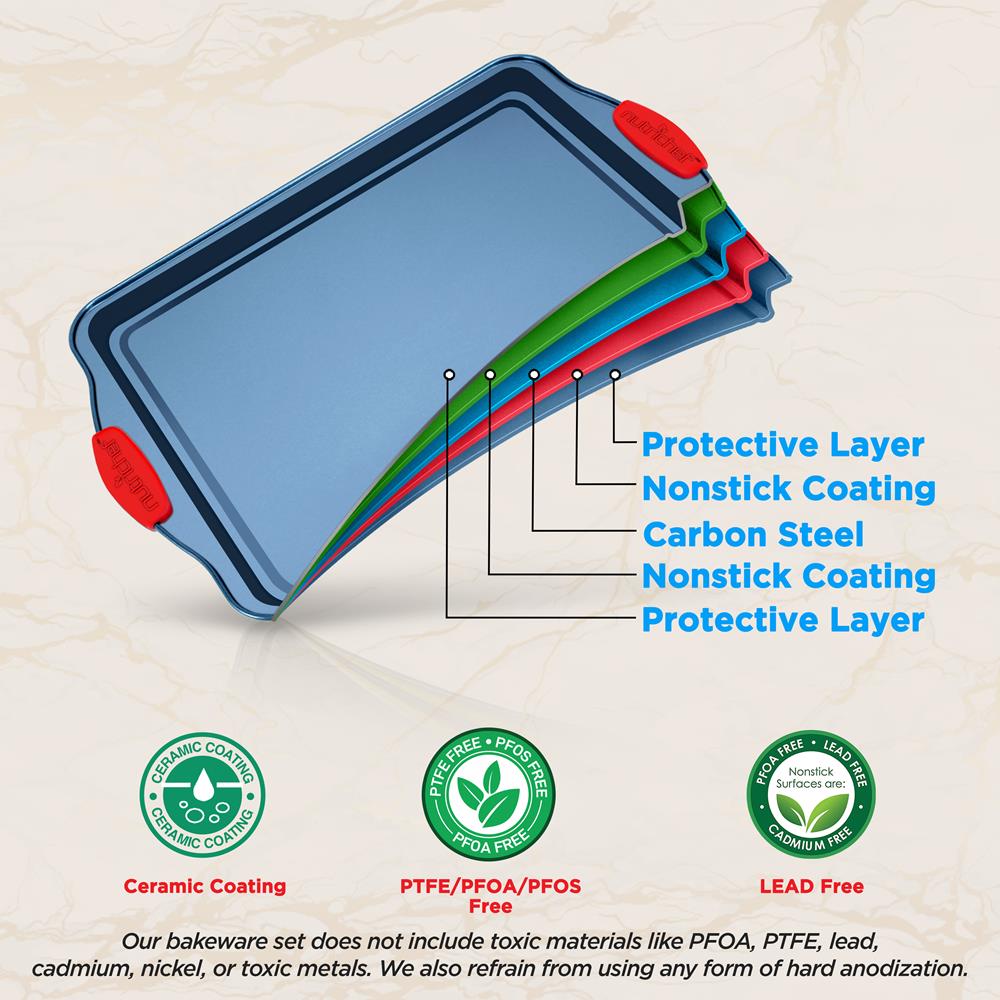 Non-Stick Kitchen Oven Baking Pans Set - 3 Piece Cookie Sheet, Pizza Pan & Cake Pan for Baking, Roasting & Cooking | Perfect for Home, Restaurant & Party Use