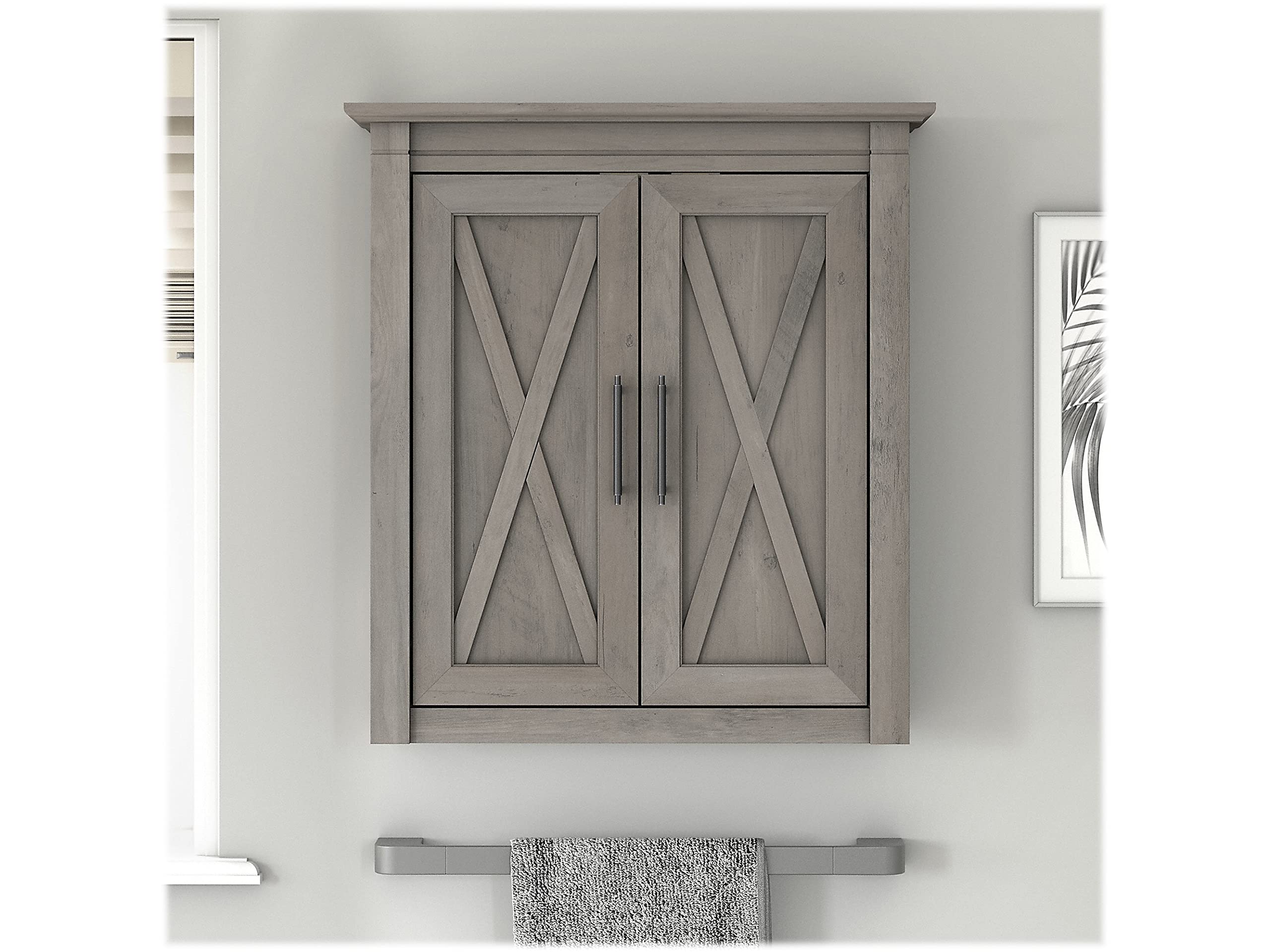 Bush Furniture Key West Bathroom Wall Cabinet with Doors - Driftwood Gray Storage Organizer for Bathroom Essentials | Perfect for Small Spaces, Vanity Storage & Home Organization