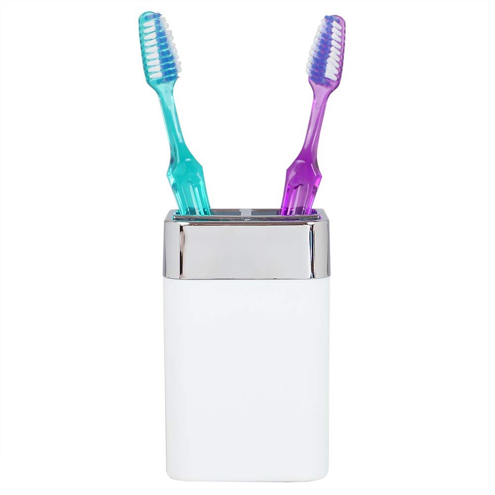 Home Basics TH35012 White Toothbrush Holder - Bathroom Organizer for Countertop, Sink, or Shower Storage