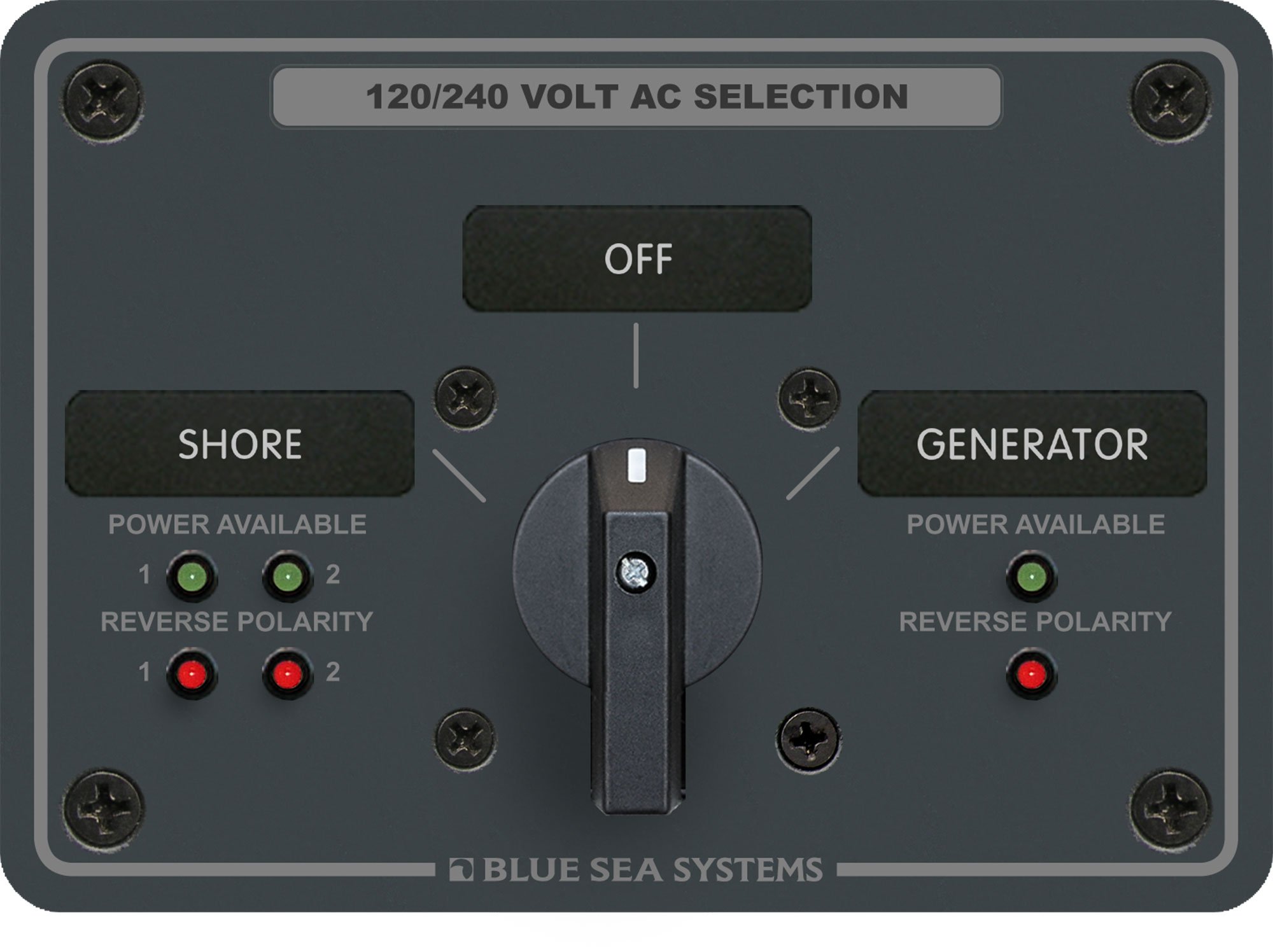 Blue Sea Systems 8386 AC Rotary Switch Panel 30 Amp 2-Position + OFF 4-Pole - Marine & RV Electrical Control for Boats, Campers, and Off-Grid Power Systems