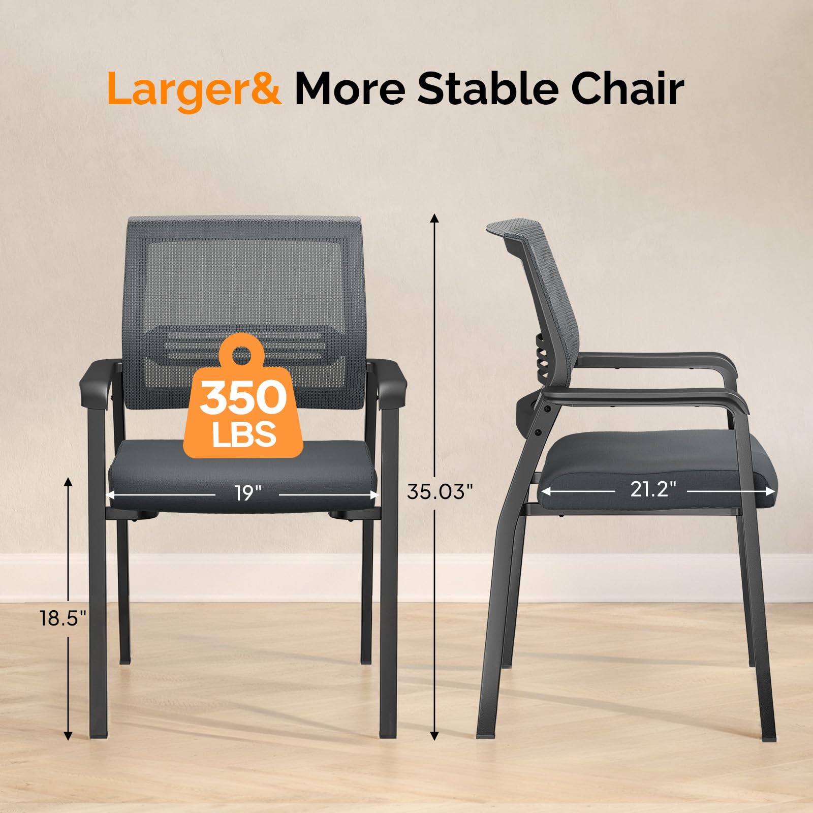 VINGLI Heavy Duty 350 lbs Capacity Oversized Waiting Room Chairs - Stackable Conference & Reception Chairs with Ergonomic Design for Office, Lobby, Guest Areas - Perfect for Corporate Spaces, Hotels, and Healthcare Facilities