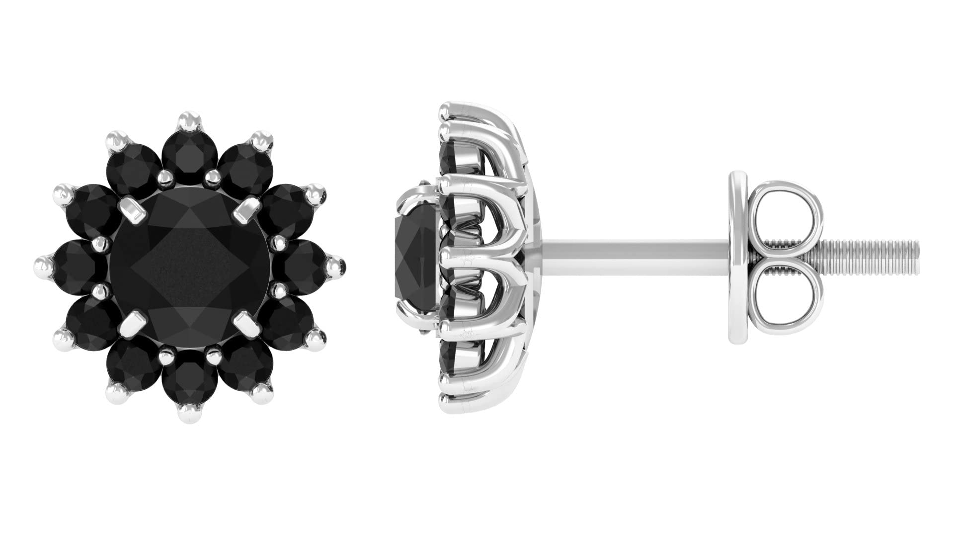 Black Spinel Stud Earrings for Women - 14K Solid Gold Floral Flower Earrings | Elegant Jewelry Gift for Birthday, Anniversary & Special Occasions