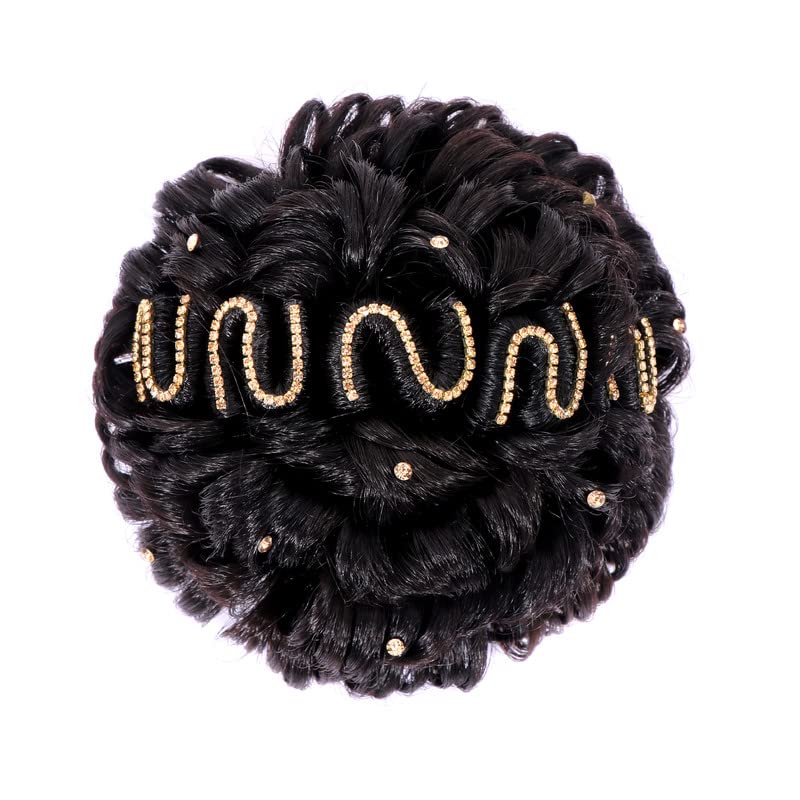 NAVMAV Synthetic Hair Gajra Juda for Women & Girls | Stylish Zircon Hair Donut Bun Maker | Elegant Hair Accessories for Parties, Weddings & Daily Wear (1pc)