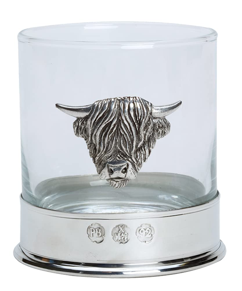 Pair of Elegant Pewter Scottish Highland Cow Whisky Tumblers - Whiskey Glasses Set in Gift Box - Perfect for Scotch Tasting, Home Bar Decor & Unique Gifts