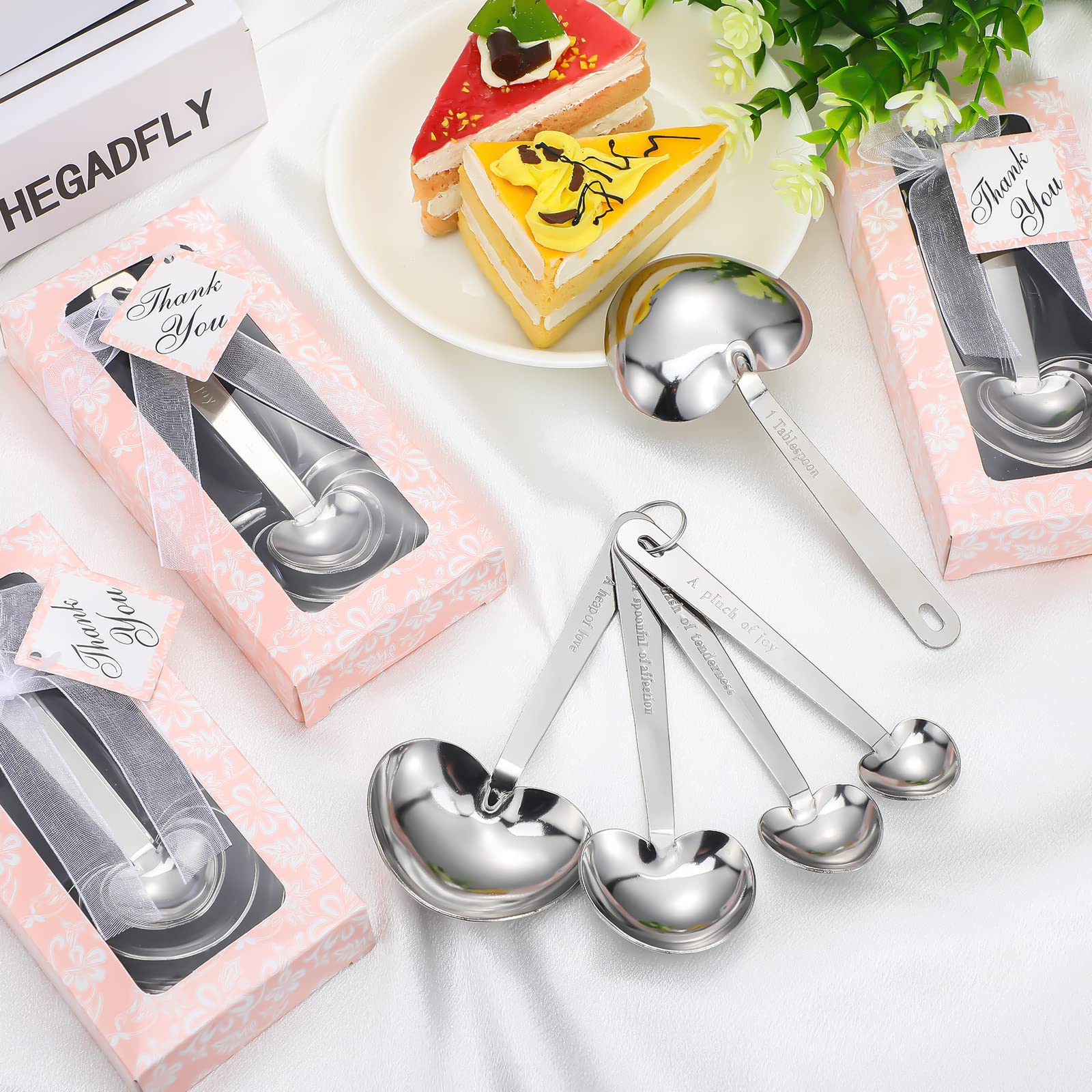 50 Pcs Heart Shaped Stainless Steel Measuring Spoons Set - Perfect for Baking, Cooking & Measuring - Ideal as Bridal Shower Favors, Wedding Party Gifts, Baby Shower Souvenirs & Birthday Presents - Individually Packed (Pink)