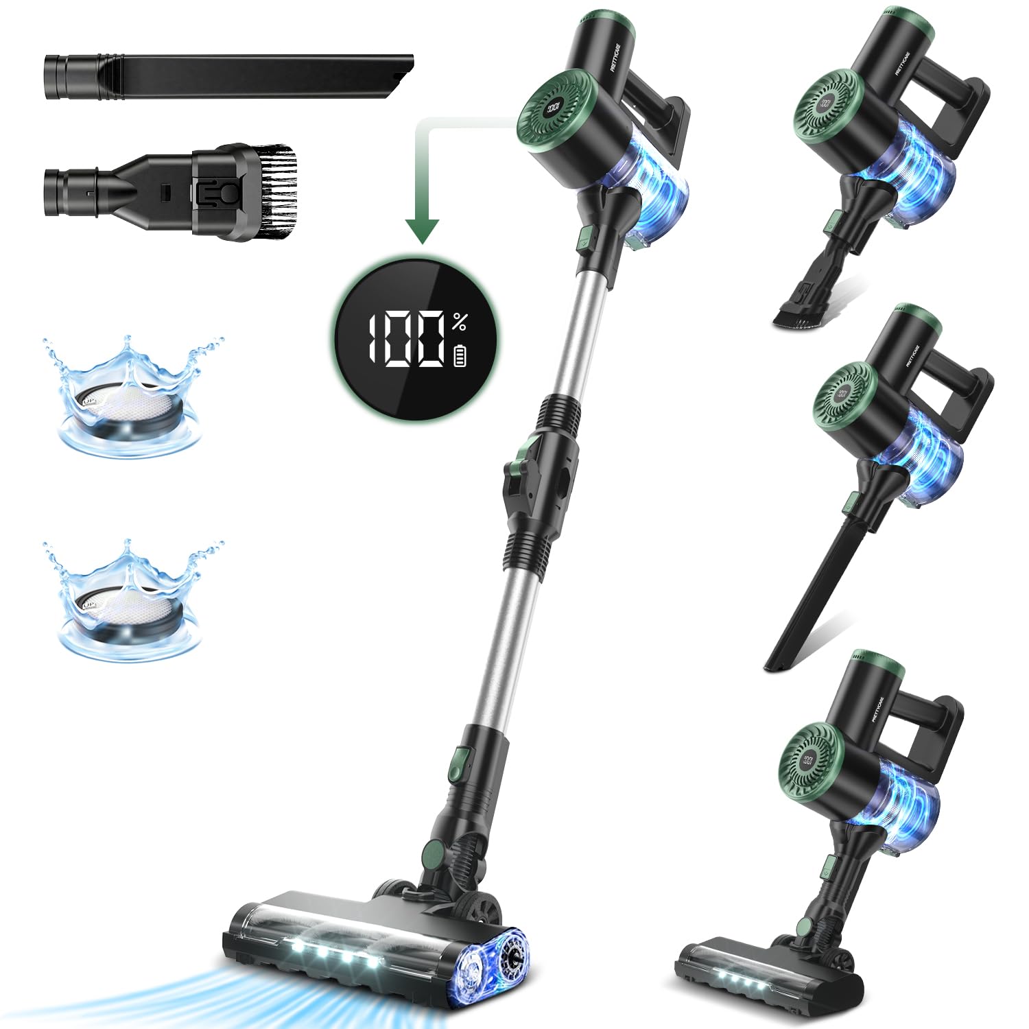 PRETTYCARE Cordless Stick Vacuum Cleaner - Powerful Rechargeable Vacuum with Self-Standing Design & 180° Bendable Wand - Lightweight Wireless Vacuum for Carpet, Hardwood Floors & Pet Hair - Perfect for Home Cleaning, Car Detailing & Pet Owners