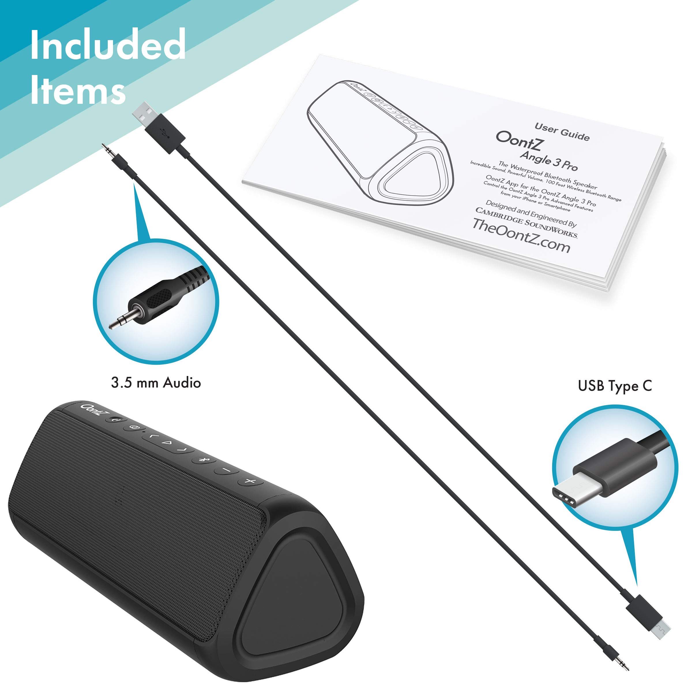 OontZ Pro Waterproof Bluetooth Speaker - 21W High Power, Rich Bass & Crystal Clear Sound, 100ft Wireless Range, Dual Stereo Pairing, IPX6 Waterproof (Black) - Perfect for Pool Parties, Beach Outings & Outdoor Adventures