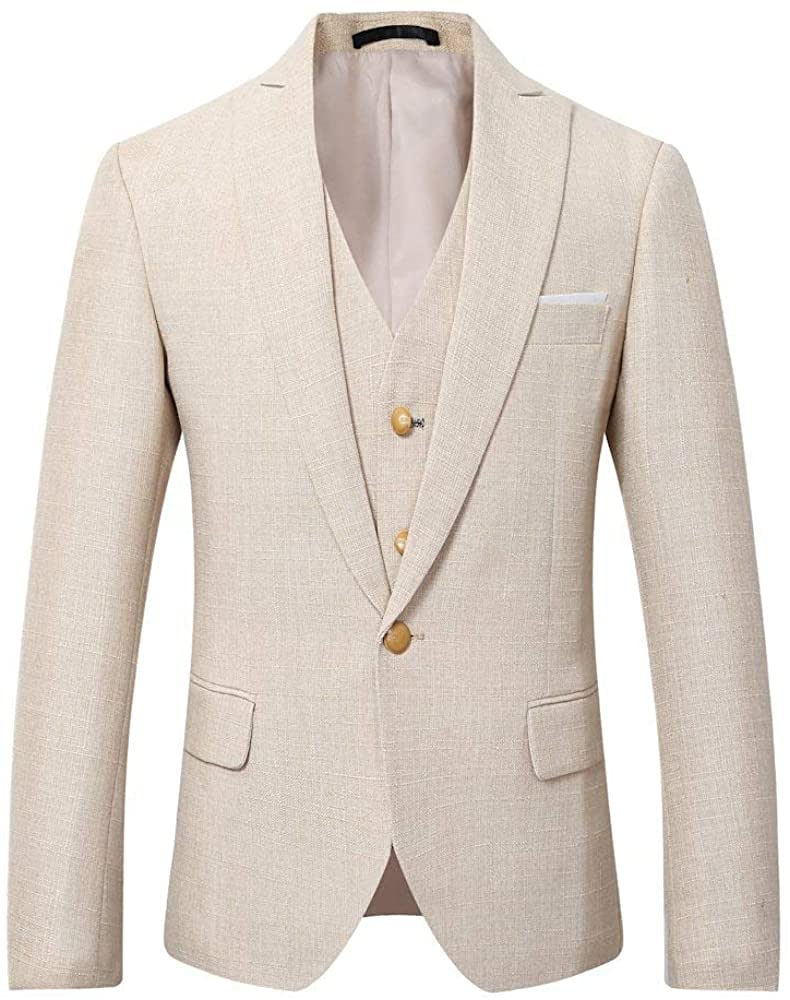 Men's Slim Fit 3-Piece Linen Wedding Suit - Groomsmen Prom Party Blazer with Vest & Pants | Formal Occasions, Summer Weddings & Special Events