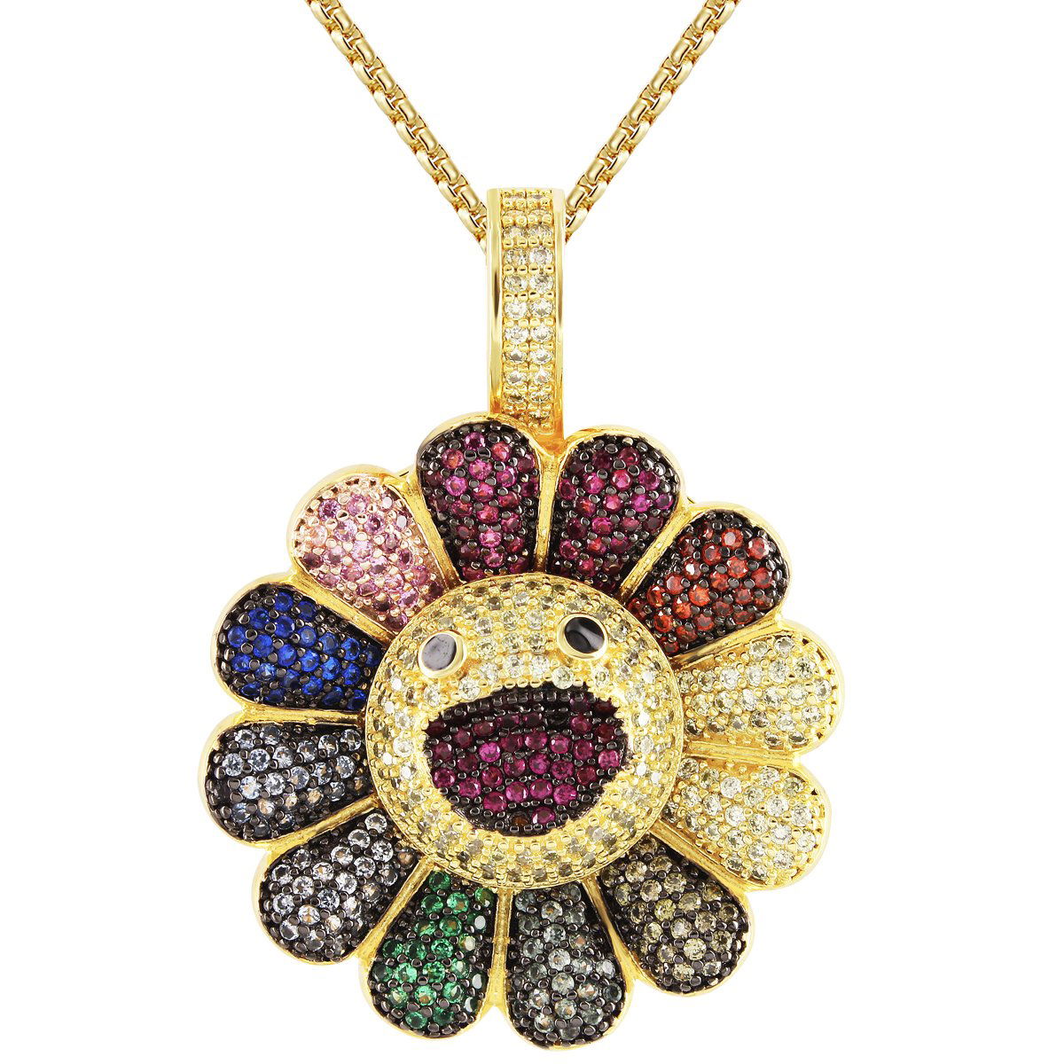 Custom Men's Spinner Flower Emoji Silver Pendant Necklace - Unique Multicolor Rotating Charm for Gifts, Parties & Everyday Wear