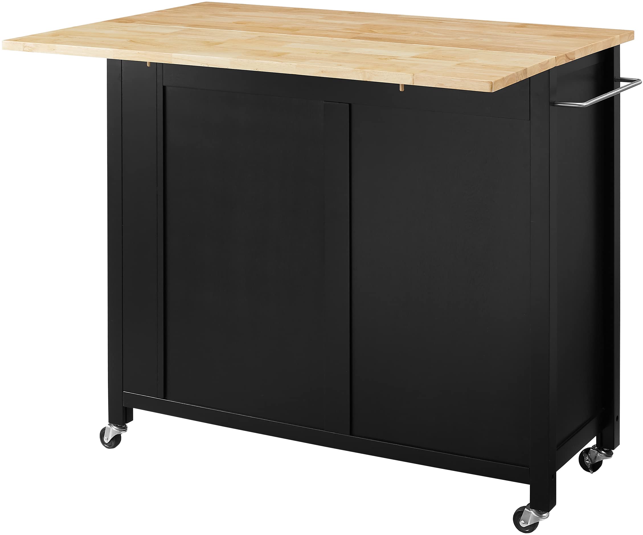 Crosley Savannah Drop Leaf Kitchen Island Cart with Wood Top, Spice Rack & Shelves - Black | Rolling Kitchen Cart for Small Spaces, Breakfast Nook & Apartment Living | Perfect for Storage & Food Prep
