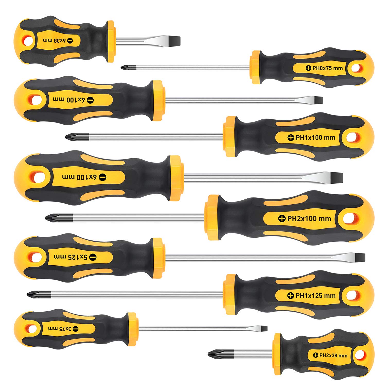 Amartisan 10-Piece Magnetic Screwdriver Set - 5 Phillips & 5 Slotted Tips with Professional Cushion Grip - Durable Home & Auto Repair Tools for Electronics, Furniture Assembly, and DIY Projects
