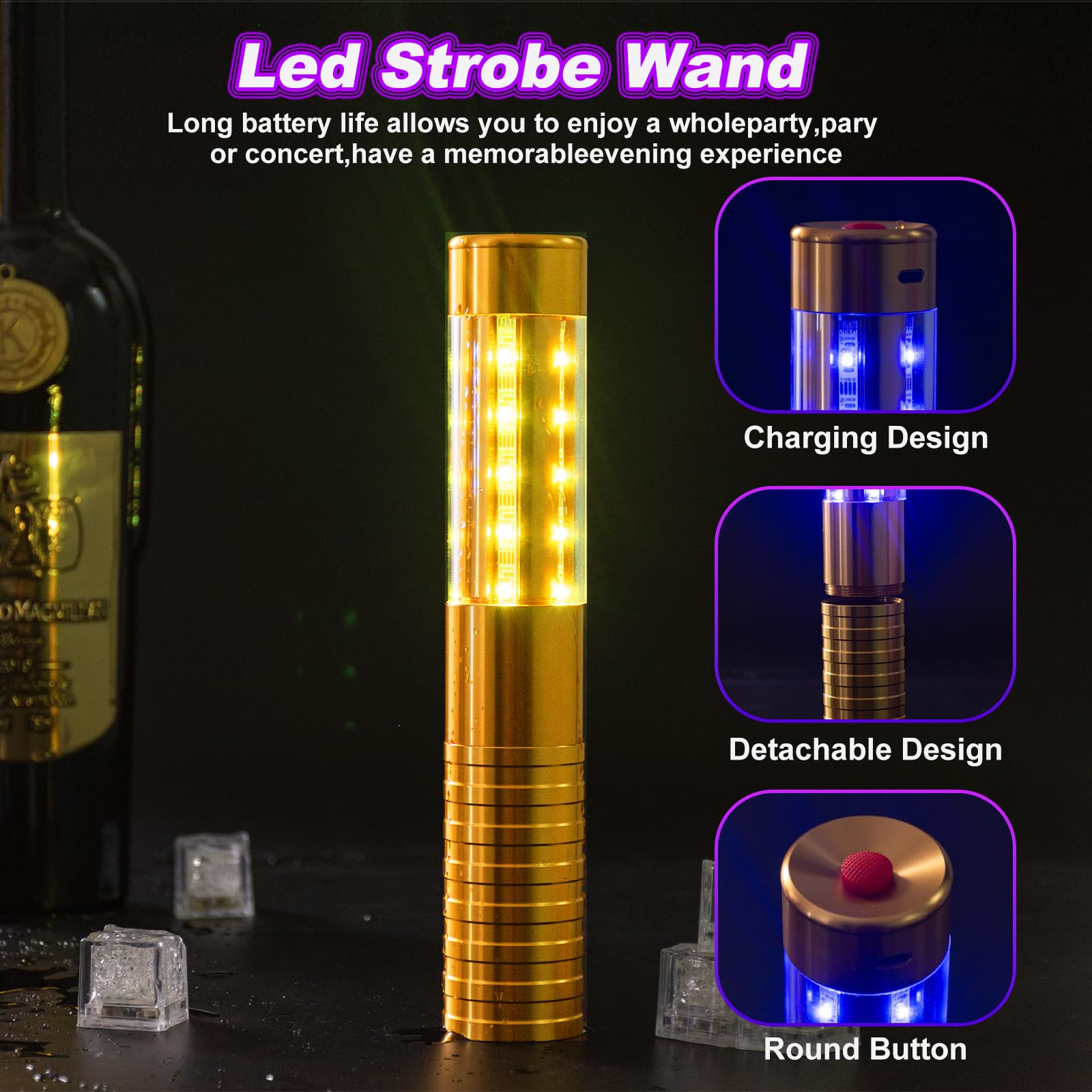6PCS Rechargeable LED Strobe Baton Lights - Silver Bottle Service Lights for Nightclubs, Weddings, Bars & Outdoor Events | Party Lighting for Clubs, Concerts & Special Occasions