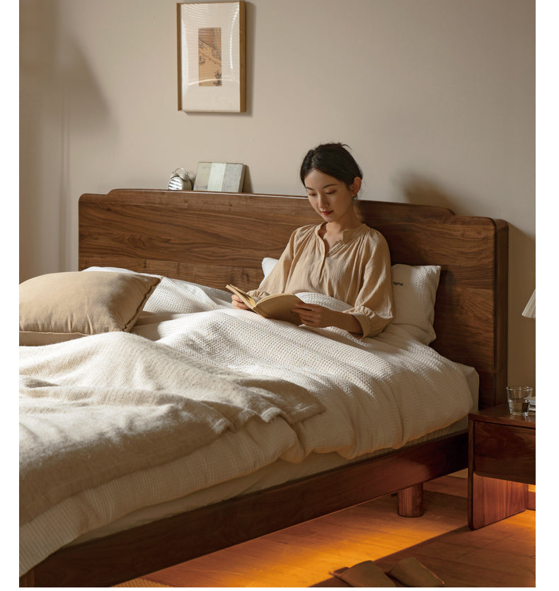 Solid Black Walnut Wood King Size Bed with LED Lighting - Perfect for Master Bedroom, Guest Room & Luxury Home Decor