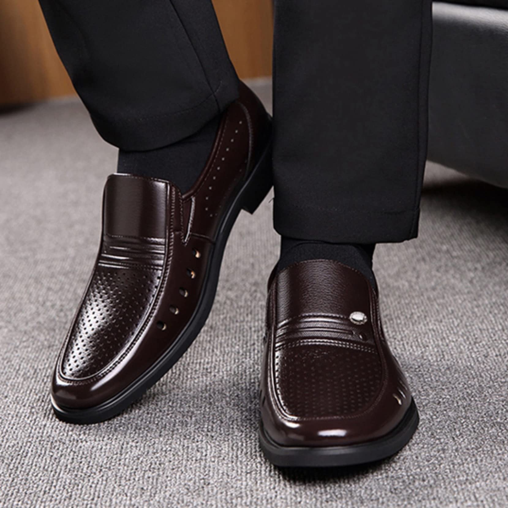 **Men's Breathable Leather Loafers - Summer Office Dress Shoes for Business & Formal Wear | Slip-On Comfort & Style for Work, Weddings & Casual Outings**