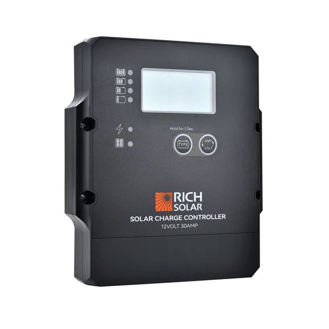 Rich Solar 30 Amp PWM Solar Charge Controller for RV, Boat, Off-Grid Power System - Waterproof & Efficient Solar Panel Regulator