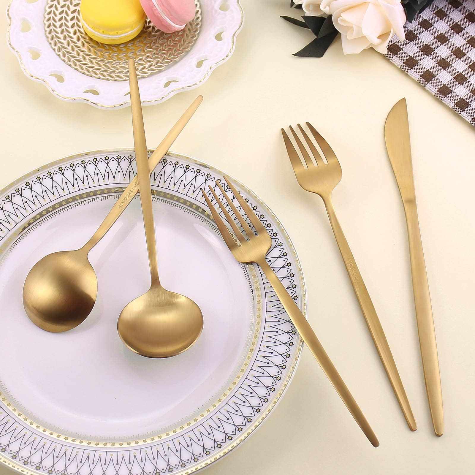 LAZAHOME 40-Piece Matte Gold Silverware Set for 8 - Stainless Steel Flatware Cutlery Set with Spoons & Forks - Satin Polished Finish, Dishwasher Safe - Perfect for Dinner Parties, Weddings & Everyday Dining