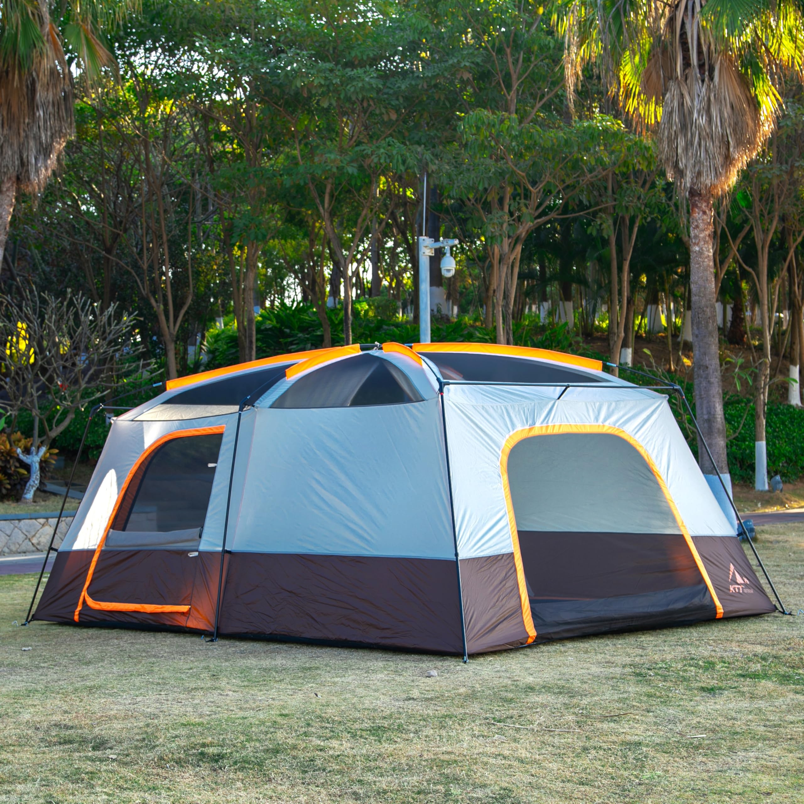 KTT Extra Large Family Cabin Tent for 10-14 People - 2 Rooms, 3 Doors & 3 Mesh Windows, Waterproof Double Layer Straight Wall Design - Perfect for Camping, Picnics, Family Gatherings & Outdoor Adventures