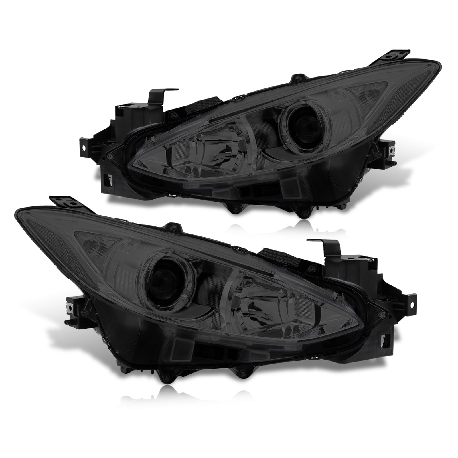 AJP Distributors Smoke Lens Chrome Housing Halogen Headlights & Clear Signal Projector Bumper Lamps Assembly Set - Compatible with Mazda 3 Sedan/Hatchback 2014-2016 | Enhanced Night Driving & Style Upgrade for Mazda 3 Owners