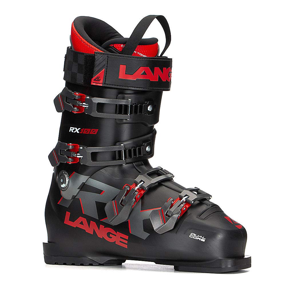 Lange RX Ski Boots for Adults - Unisex Alpine Skiing Boots in Black/Red - Size 285 | Perfect for Downhill Skiing & Winter Sports