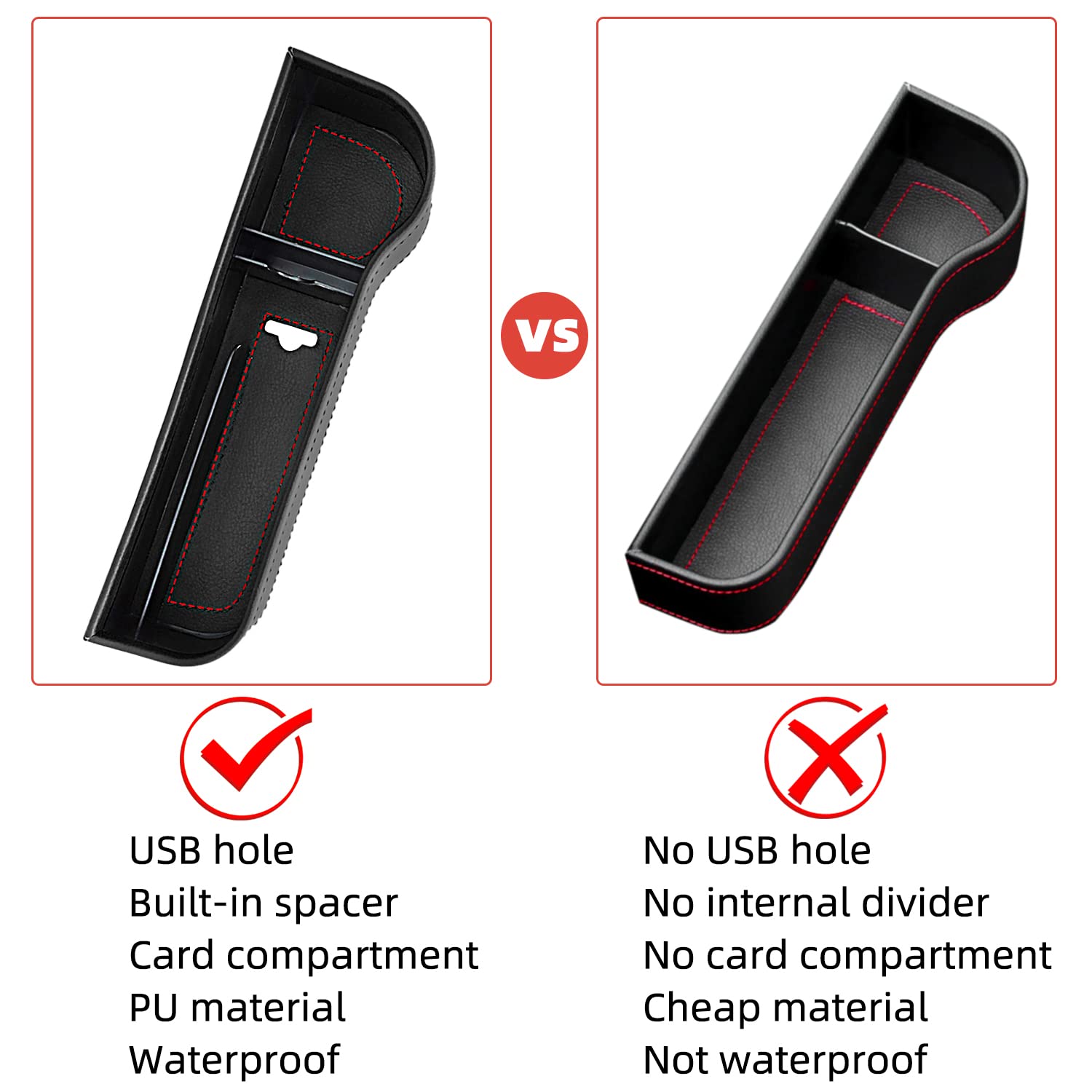 Alpha Rider Car Seat Organizer with Cup Holder - 2PCS Black PU Leather Front Seat Gap Filler & Console Side Storage Box for Phone, Wallet, Keys, Cards - Perfect for Road Trips, Commuting & Family Travel Accessories