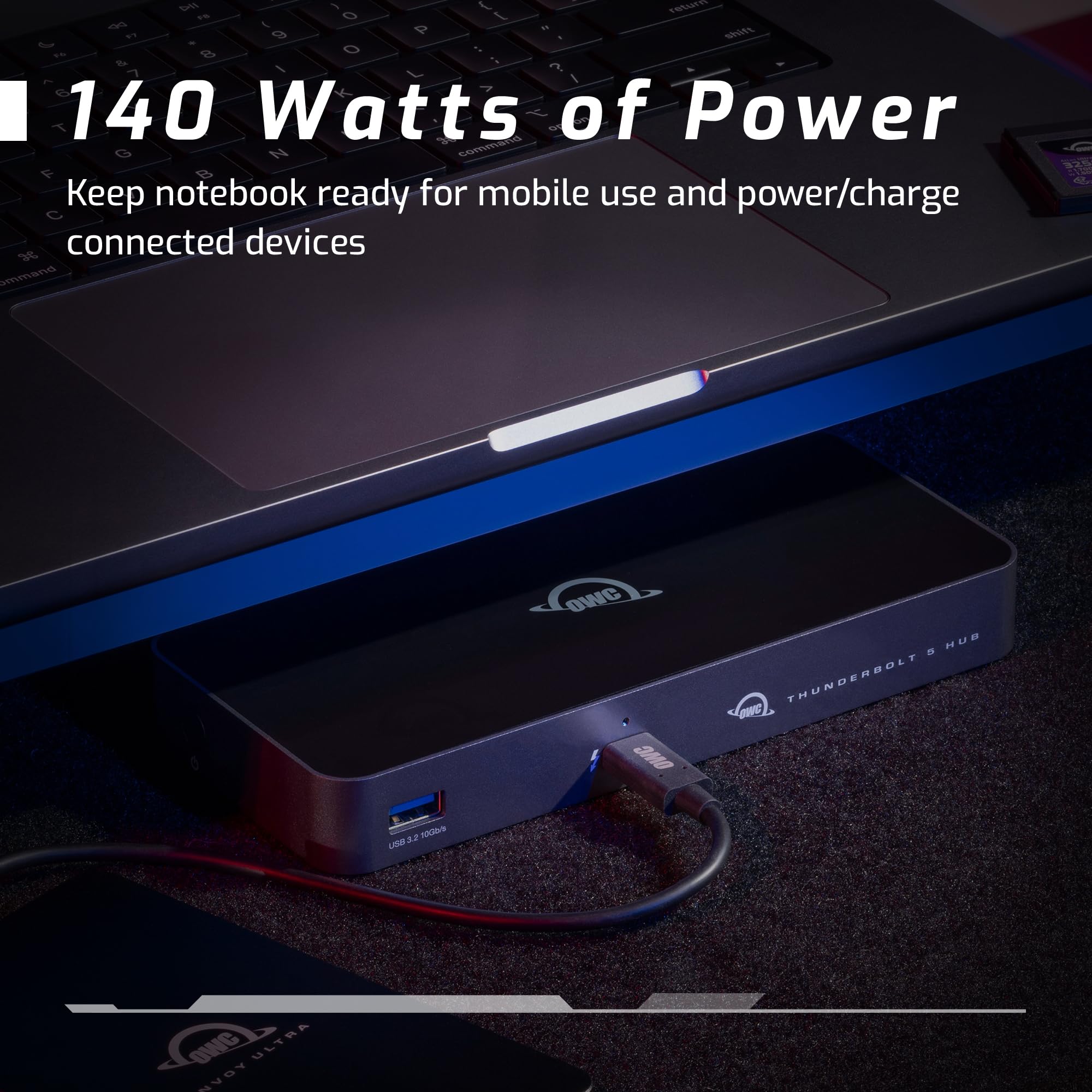 OWC Thunderbolt 5 Hub with 3 Ports - 80/120Gb/s Speed, 140W Power Delivery, Supports 3x 8K Displays - Compatible with Mac, PC, Thunderbolt 5/4/3 & USB4 - Perfect for Home Office, Video Editing & Gaming Setup