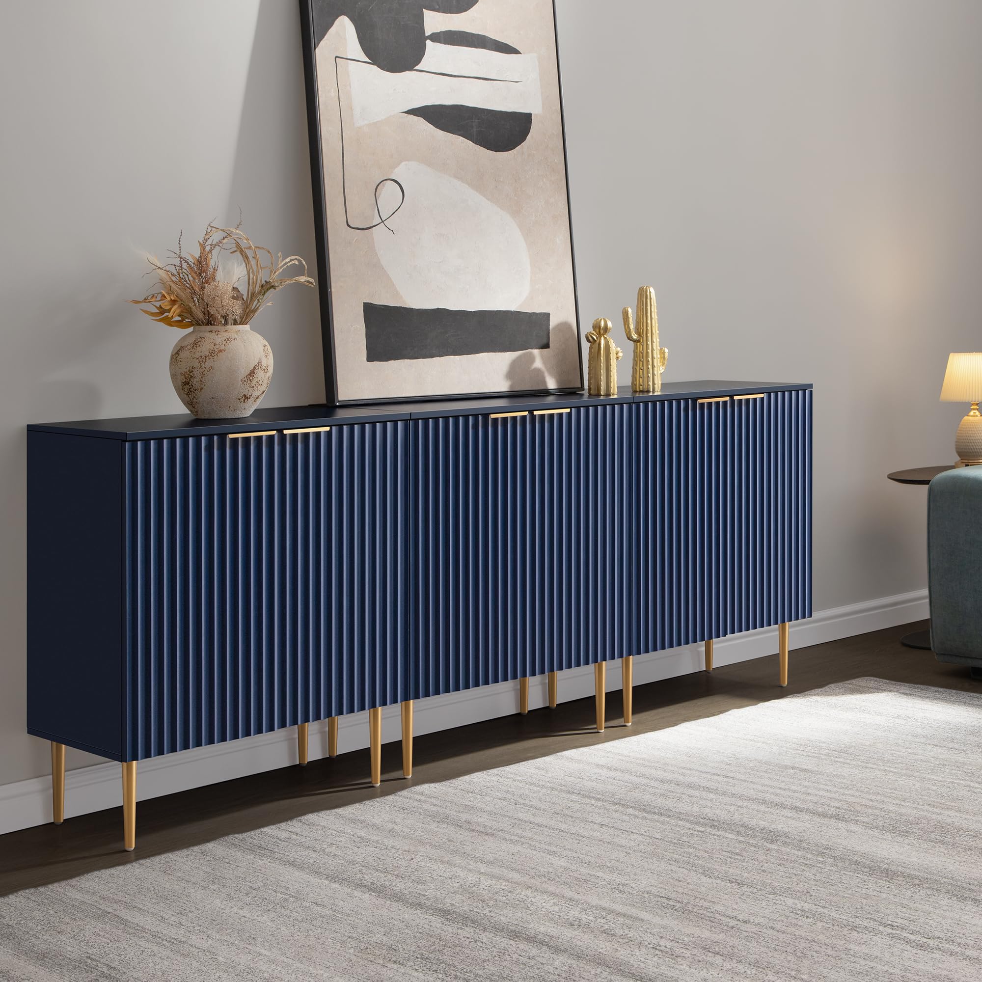 Modern Navy Blue Accent Cabinet with Doors & Adjustable Shelf - Buffet Table, Credenza, Coffee Bar for Kitchen, Living & Dining Room | Stylish Storage Solution for Home Decor & Entertaining