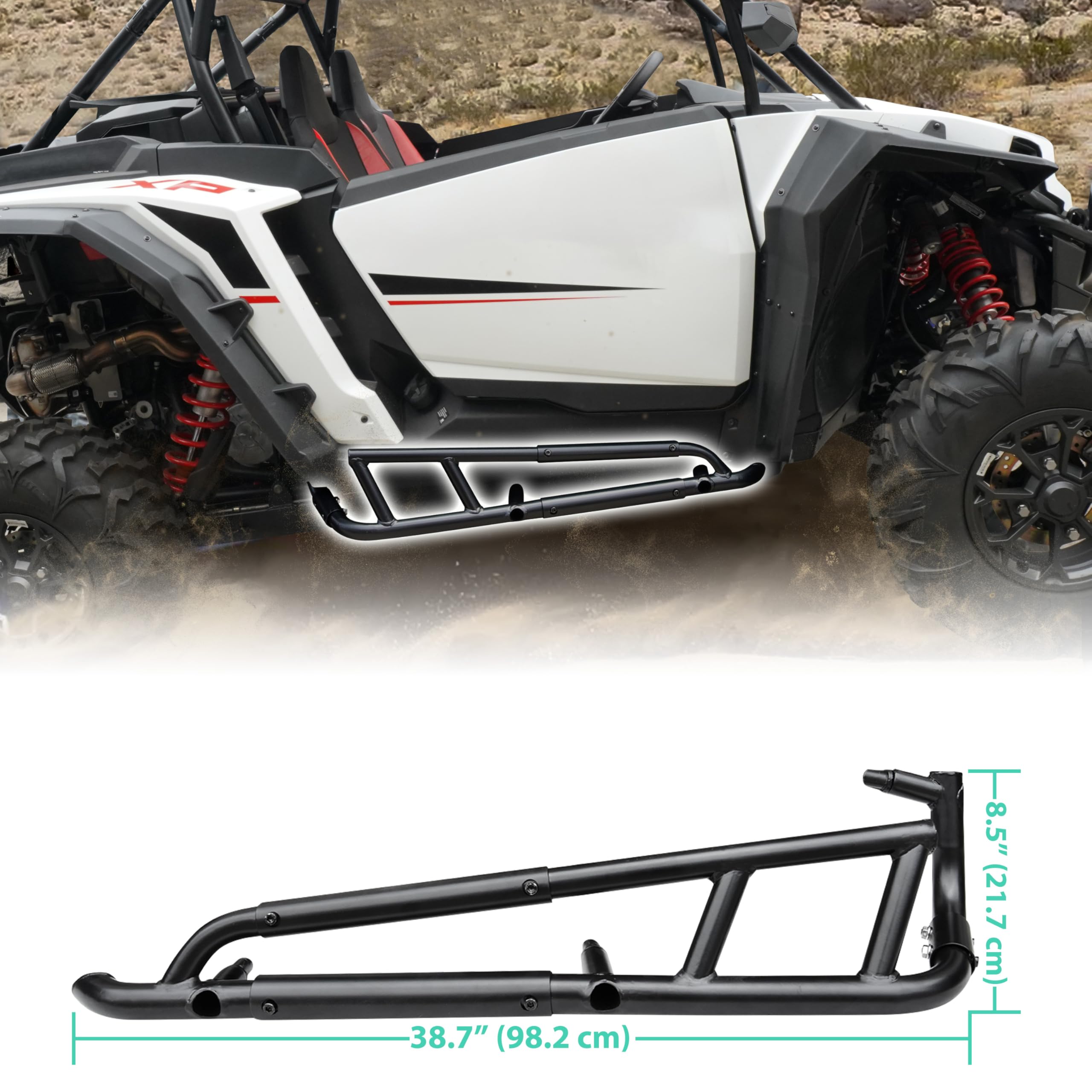 Heavy Duty Steel Black Nerf Bars Rock Sliders for Polaris RZR XP 1000 2024-2025 | Side Steps & Tree Kickers with Bumper Guard | Off-Road Protection for 2-Door UTV Accessories (Left & Right) | Perfect for Trail Riding & Rock Crawling