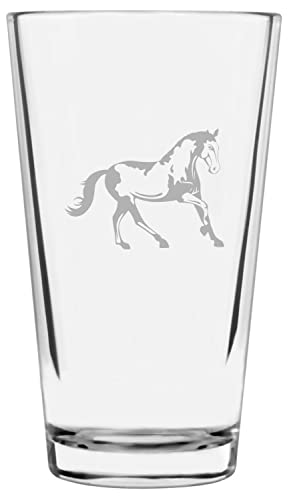 Abaco Barb Horse Pint Glass - 16oz Etched for Beer & Bar Decor
