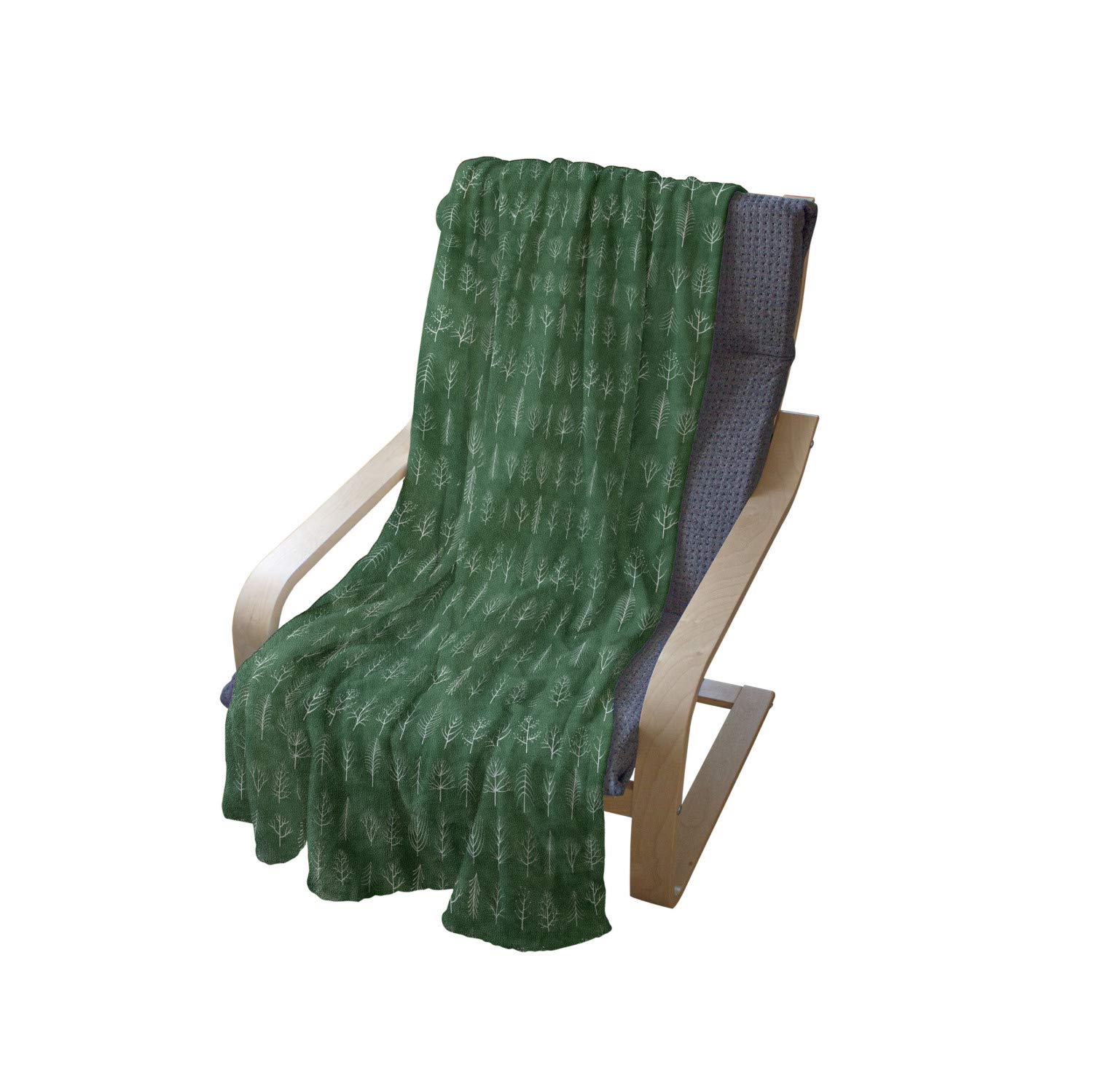 Ambesonne Forest Throw Blanket - Soft Flannel Fleece with Doodle Tree & Leaf Herbs Pattern, Nature-Inspired Birch Ash Maple Aspen Larch Oak Poplar Design, 50