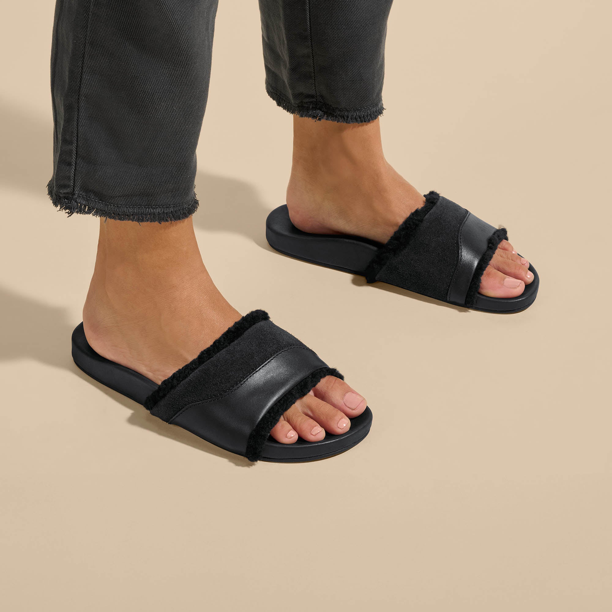 Hala Slide Sandals for Women - Black Comfortable Beach Slides - Perfect for Pool, Beach, and Summer Outdoor Activities