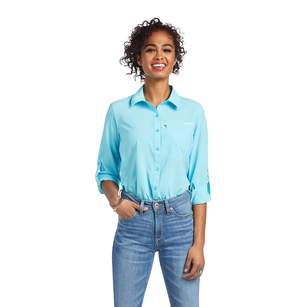Ariat Women's Sky Blue VentTEK Long Sleeve Shirt - Breathable Moisture-Wicking Performance Top for Horseback Riding, Hiking & Outdoor Activities
