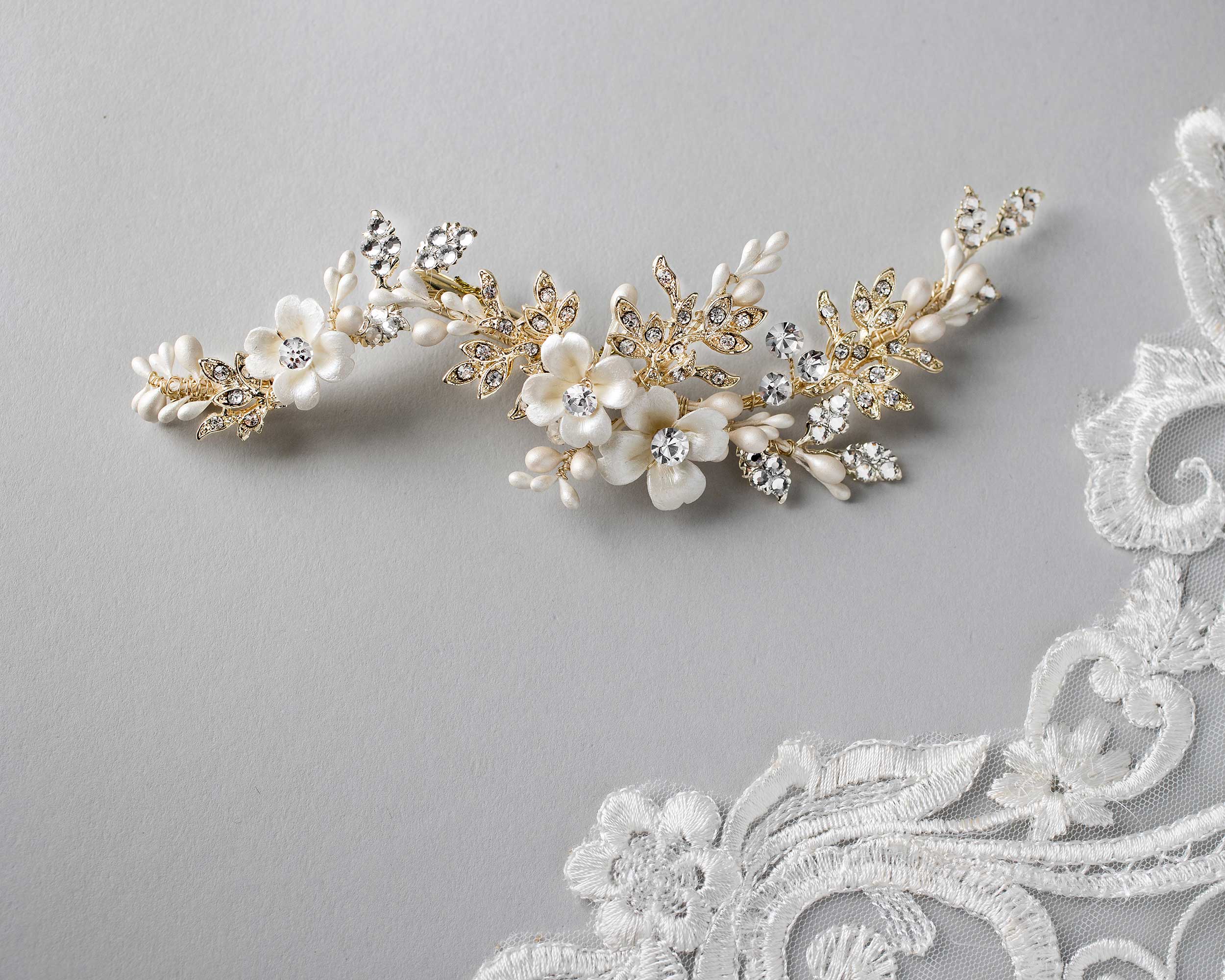 Ivory Porcelain Flower Wedding Hair Clip – Elegant Bridal Accessory for Weddings, Prom & Special Occasions