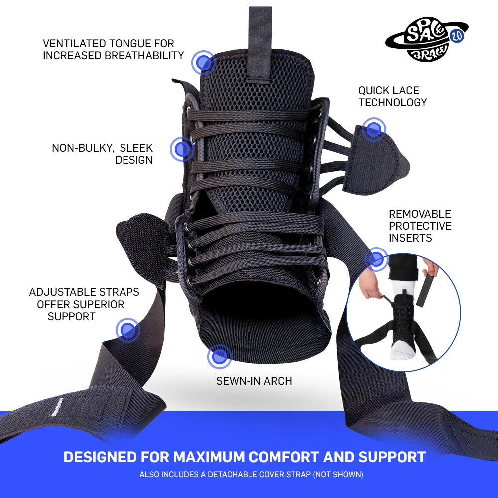 Space Brace 2.0 Quick Lace Ankle Support Brace for Skateboarding - Single Protective Gear for Injury Prevention & Recovery - Perfect for Skaters, Athletes & Active Lifestyles