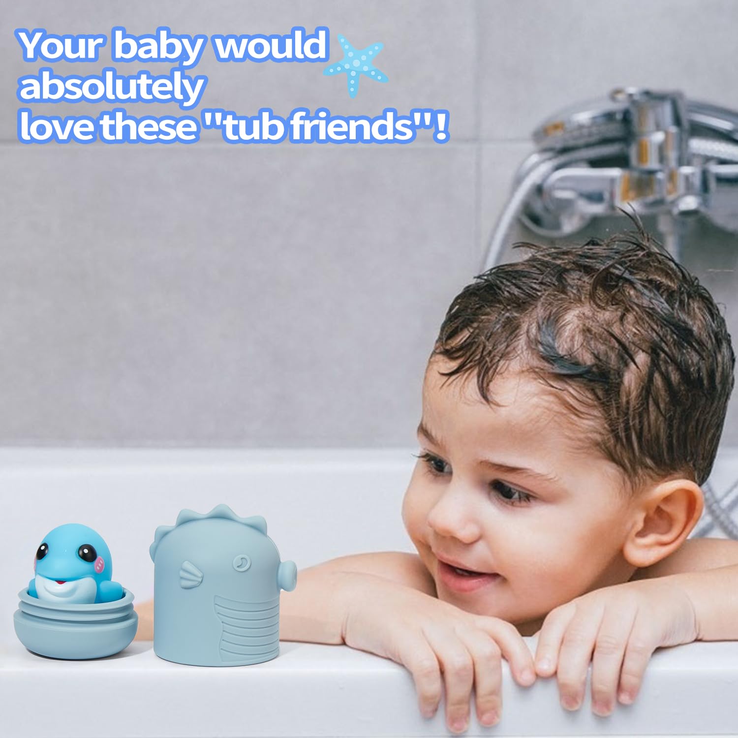 14 PCS Silicone Baby Bath Toys with Rubber Animal Finger Puppets - Safe, Easy to Clean Water Toys for Toddlers | Perfect Gift for Preschool Boys & Girls | Fun Bathtime Play & Early Learning