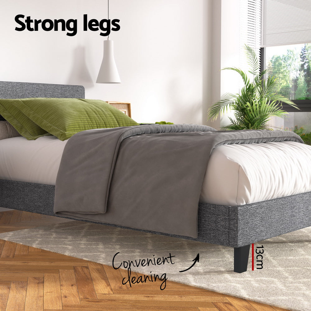 Coogee King Single Bed Frame Grey - Sturdy Wooden Platform Bed for Small Spaces, Kids & Guest Rooms | Easy Assembly & Modern Design